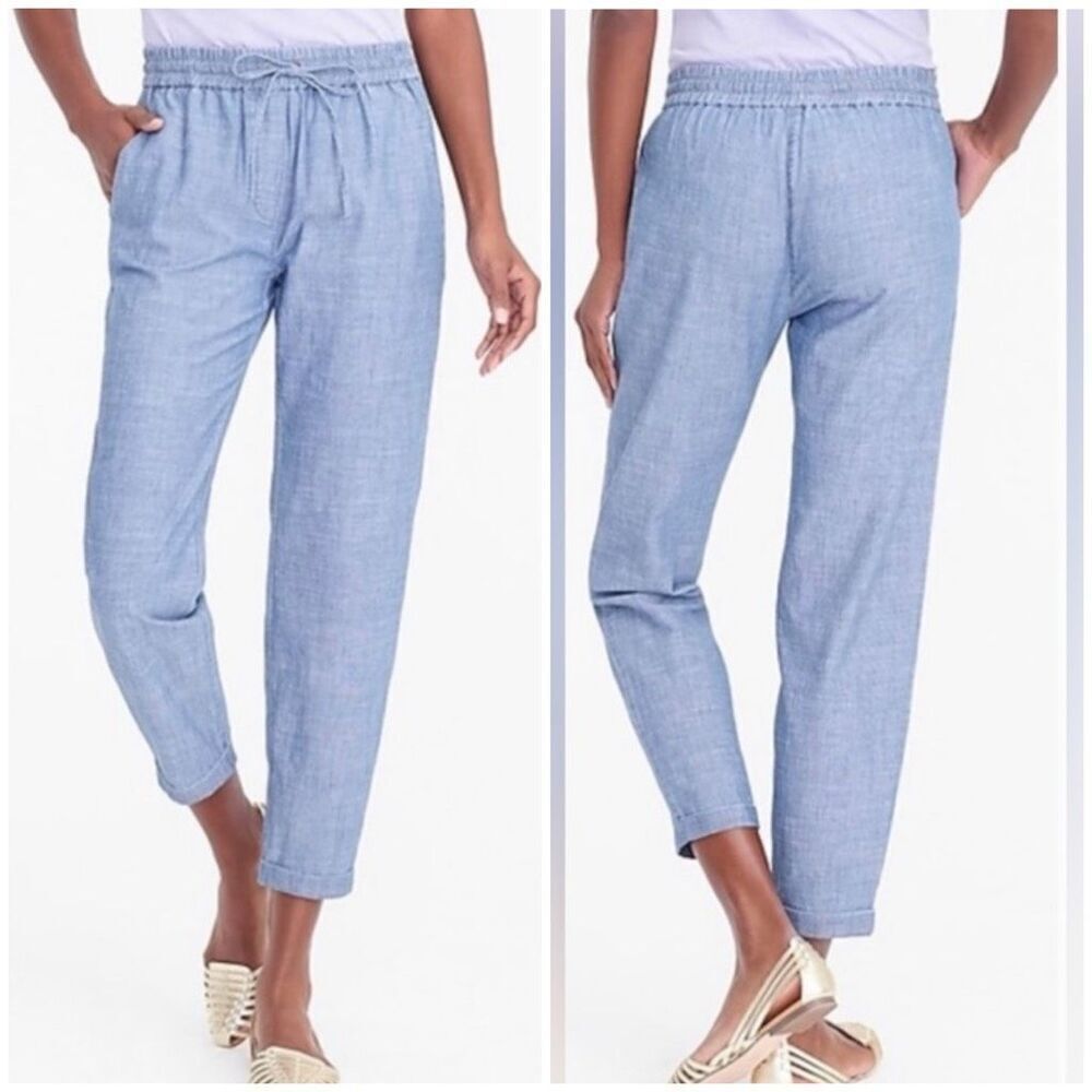 J. Crew Chambray Drawstring Crop Cuffed Pants Size 0